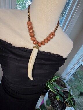 🥇Handcrafted Goldstone & Cream Horn Statement Necklace - Only 1 Made!🥇
